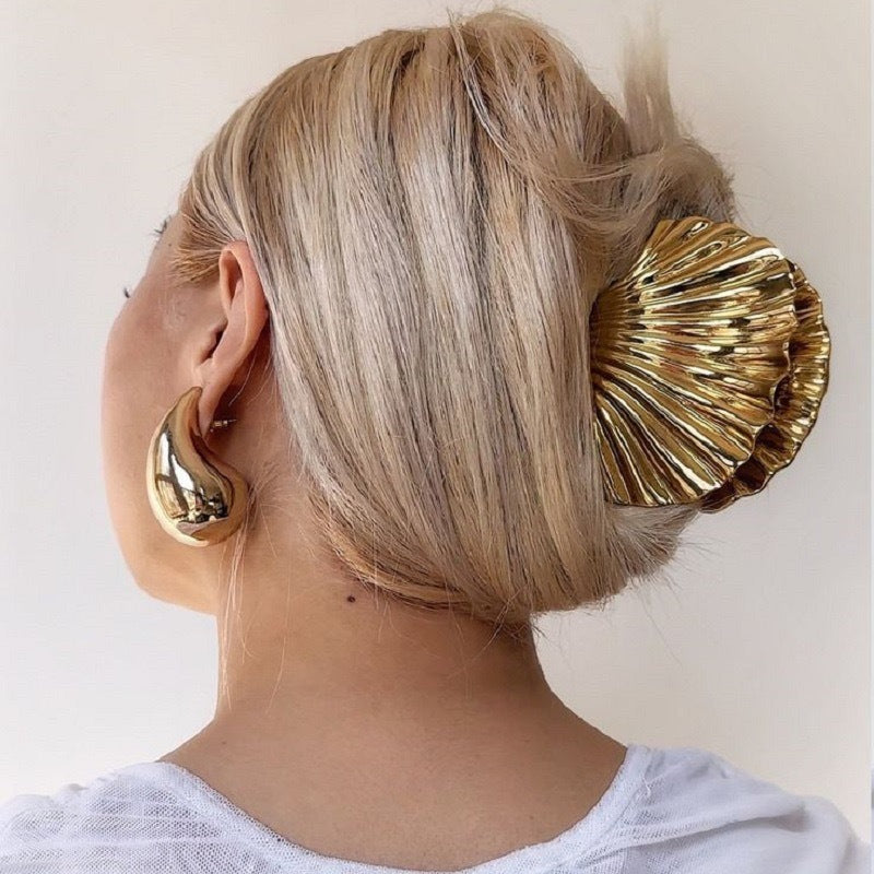 Fermaglio per Capelli a Morsa in Metallo da Donna Stile Punk Casual con Motivo a Guscio Placcato
