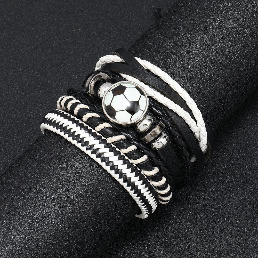 Minimalist Punk Striped Woven Leather Bracelet for Men DIY Charm Bar