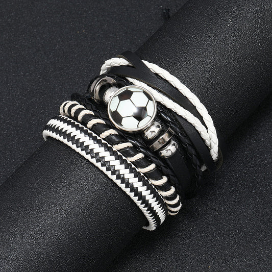 Minimalist Punk Striped Woven Leather Bracelet for Men DIY Charm Bar