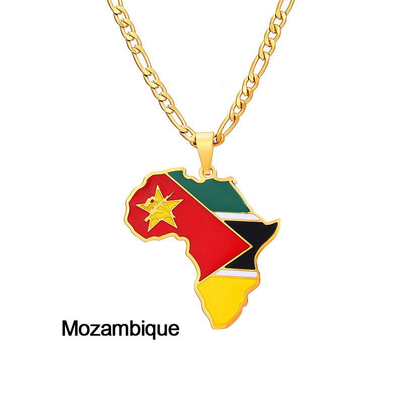 Collar con colgante de mapa de país africano geométrico de acero inoxidable con acabado esmaltado para uso unisex