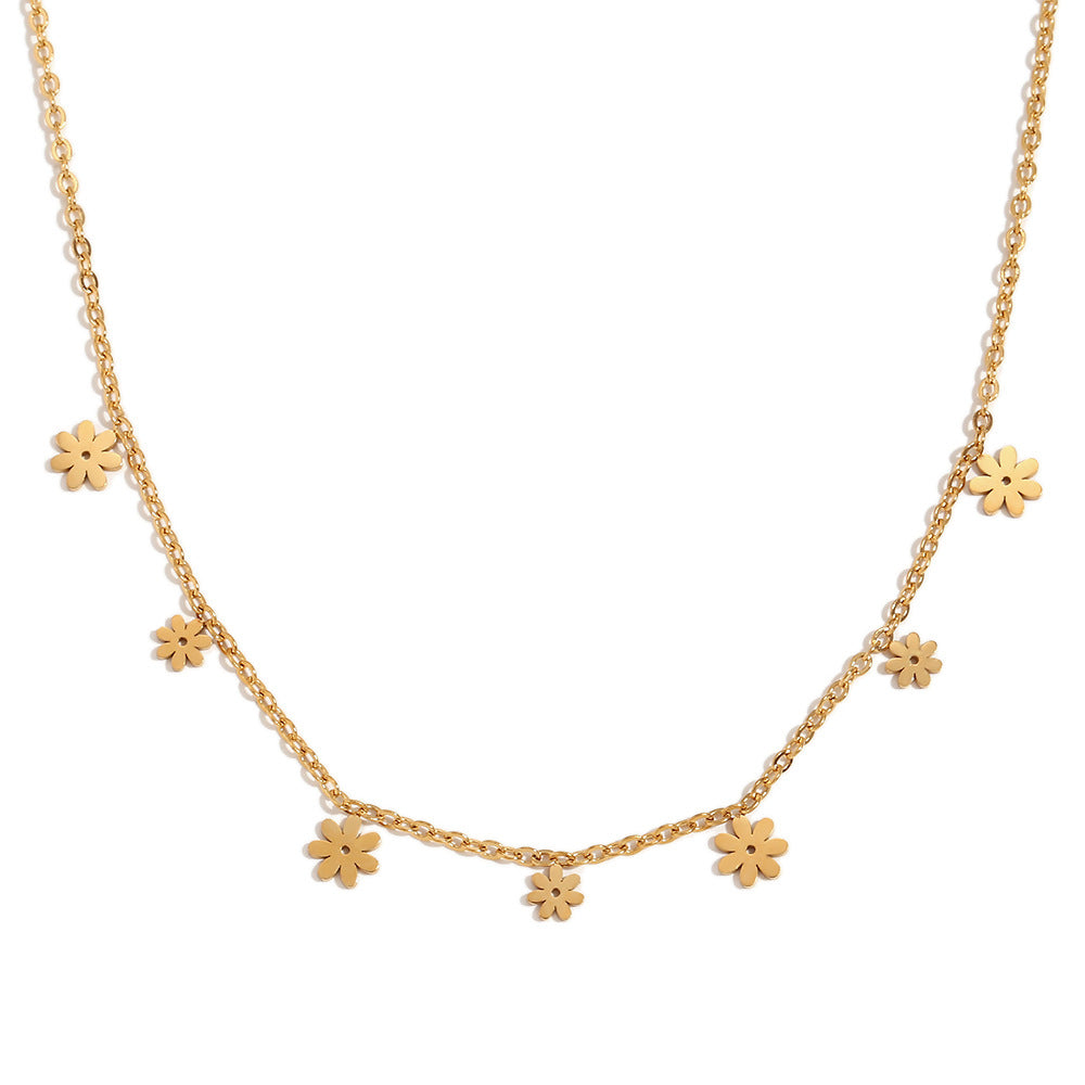 Collana con ciondolo a margherita minimalista da donna in acciaio inossidabile placcato oro 18 carati con design geometrico