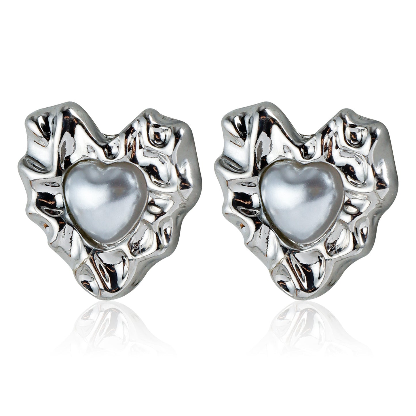 Minimalist Alloy Heart-Shaped Earrings with Pearl-Like Finish and Plated Surface for Women