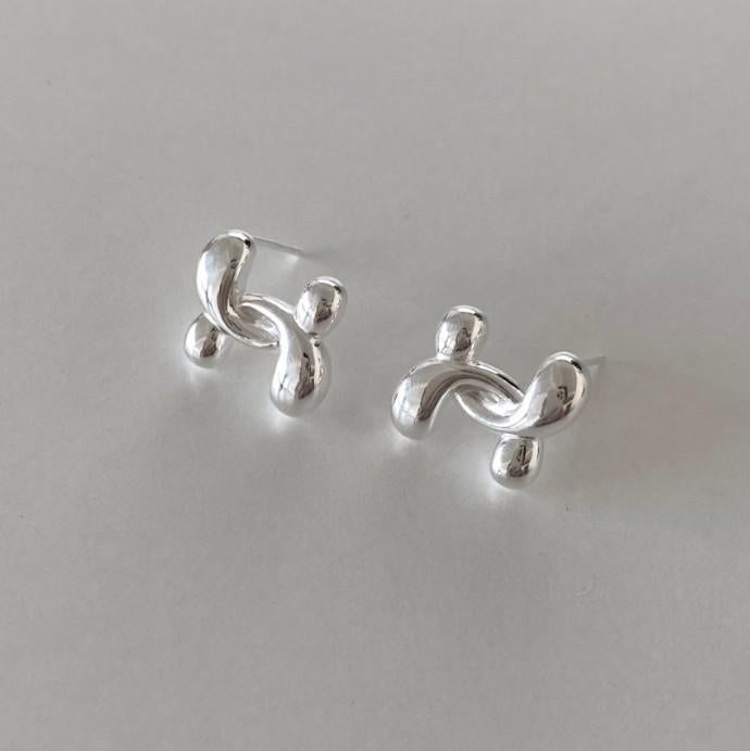Minimalist Asymmetrical Letter Stud Earrings in 925 Sterling Silver with Micro-Pave Setting