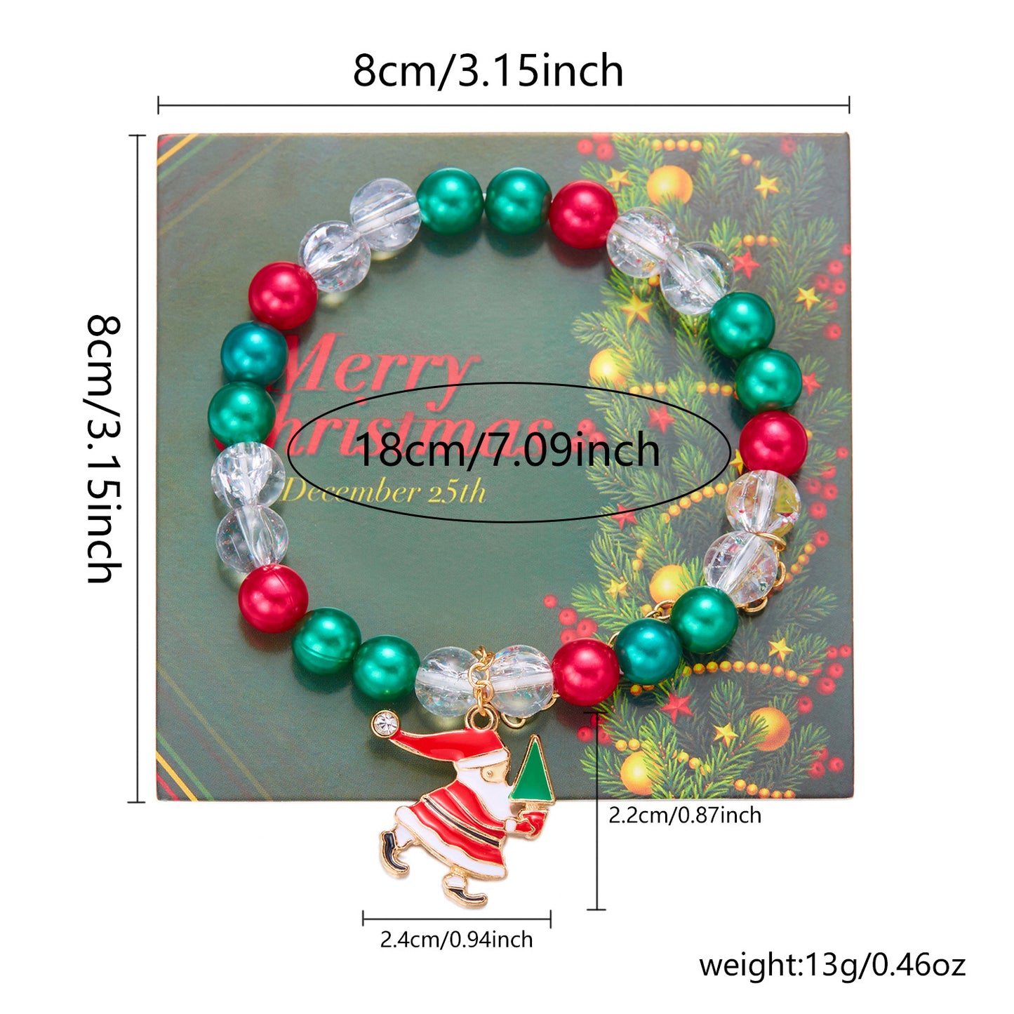Bracciale con perline da donna con ciondolo a forma di Babbo Natale in stile fumetto Fashion-Commuter, in lega, con elementi natalizi