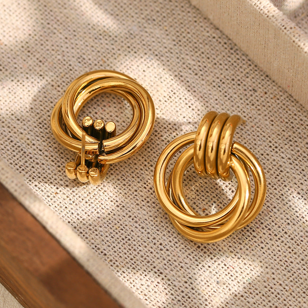 Orecchini alla Moda in Acciaio Inossidabile Geometrici Vintage Placcati Oro 18K da Donna