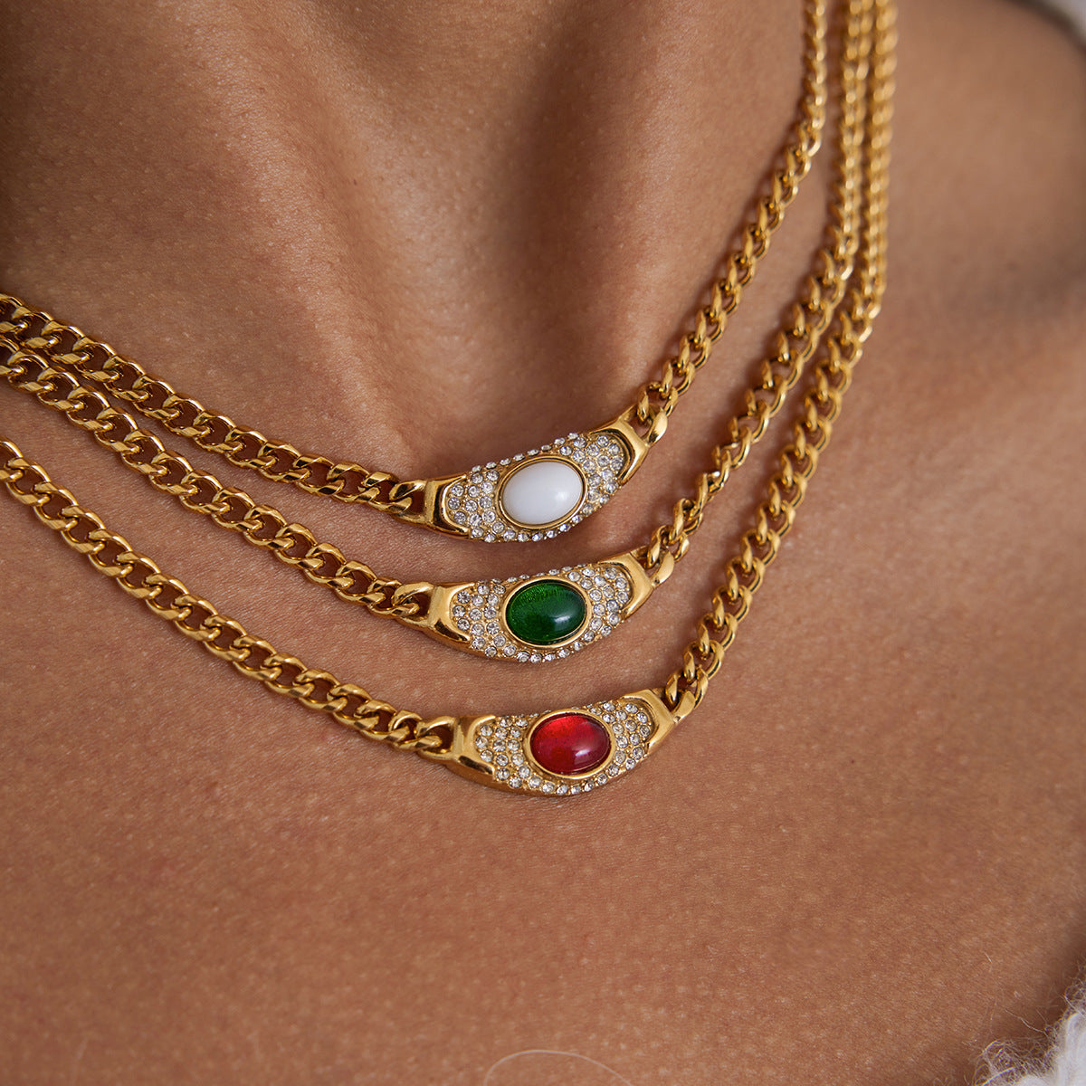 Collana geometrica da donna in acciaio inossidabile con strass e ciondolo in acciaio al titanio, catena a clavicola placcata