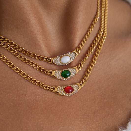 Collana geometrica da donna in acciaio inossidabile con strass e ciondolo in acciaio al titanio, catena a clavicola placcata
