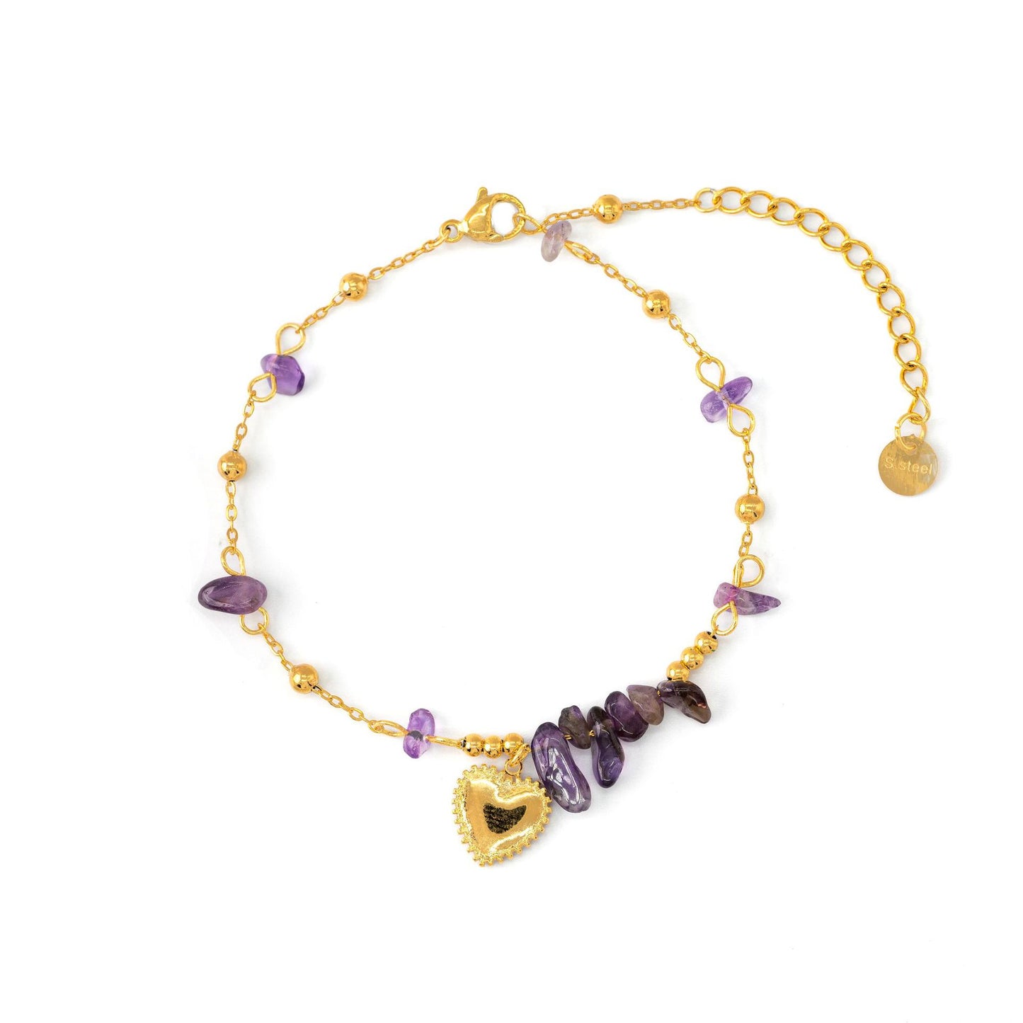 Fashionable Heart-Shaped Titanium Steel Beaded Bracelet with Plated Finish for Women