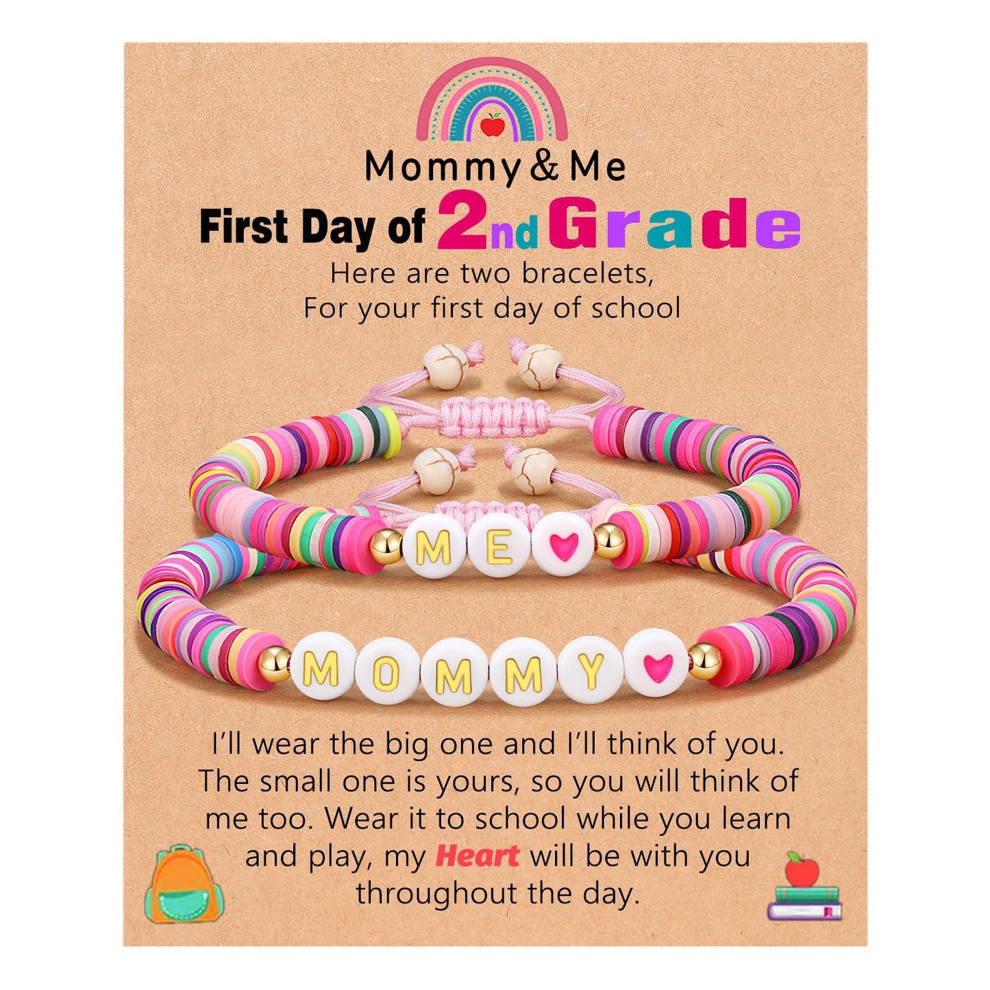 Sweet Geometric Heart Letter Resin Bracelet Set for Kids First Day of School Gift