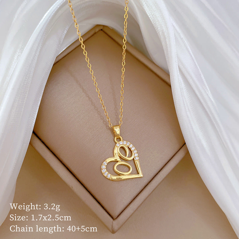 Collana con Pendente a Cuore Vuoto Minimalista per Donna e Uomo in Acciaio Inossidabile con Strass su Catena Delicata