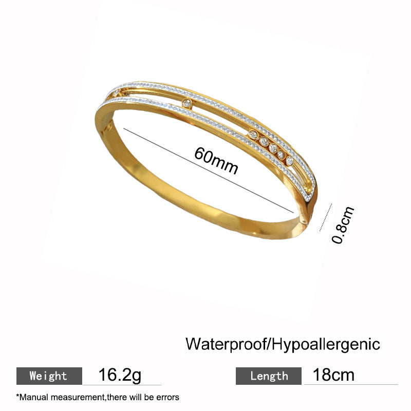 Minimalist Titanium Steel Geometric Bracelet with Micro-Inlaid Cubic Zirconia and Plated Finish