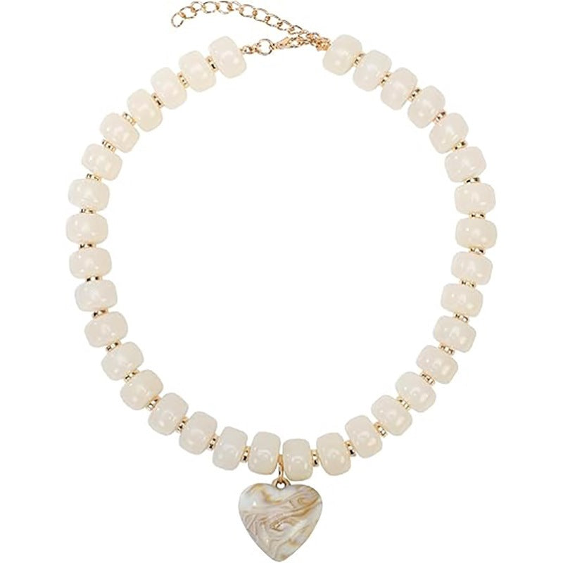 Casual Minimalist Heart Geometric Acrylic Pendant Resin Beaded Necklace for Women