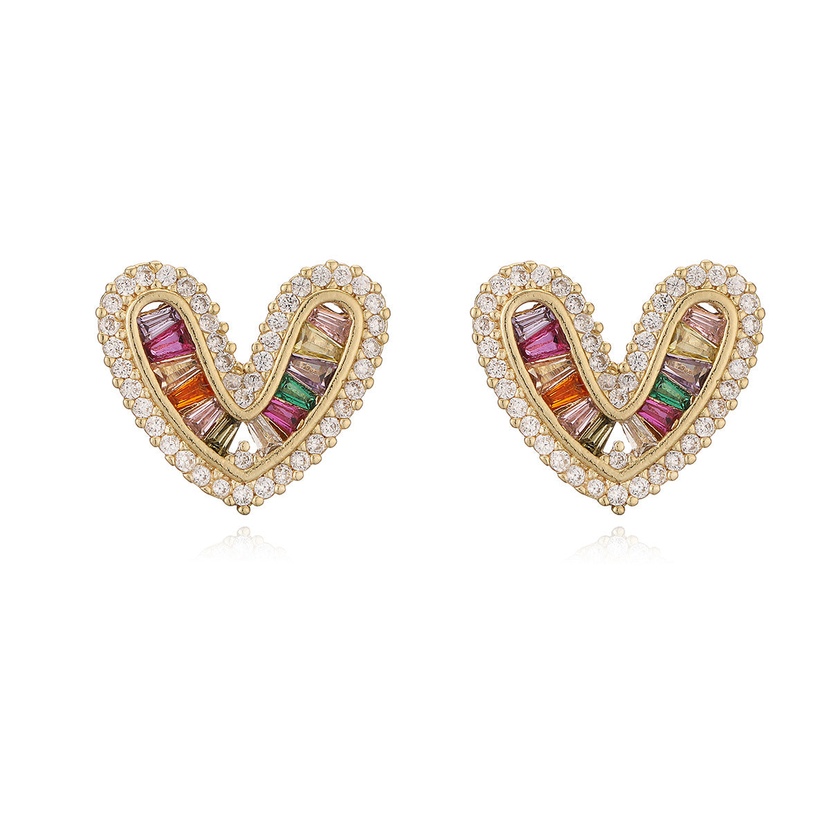 Fashion Minimalist Heart-Shaped Copper Earrings with 18K Gold Plating and Zircon Accents for Women
