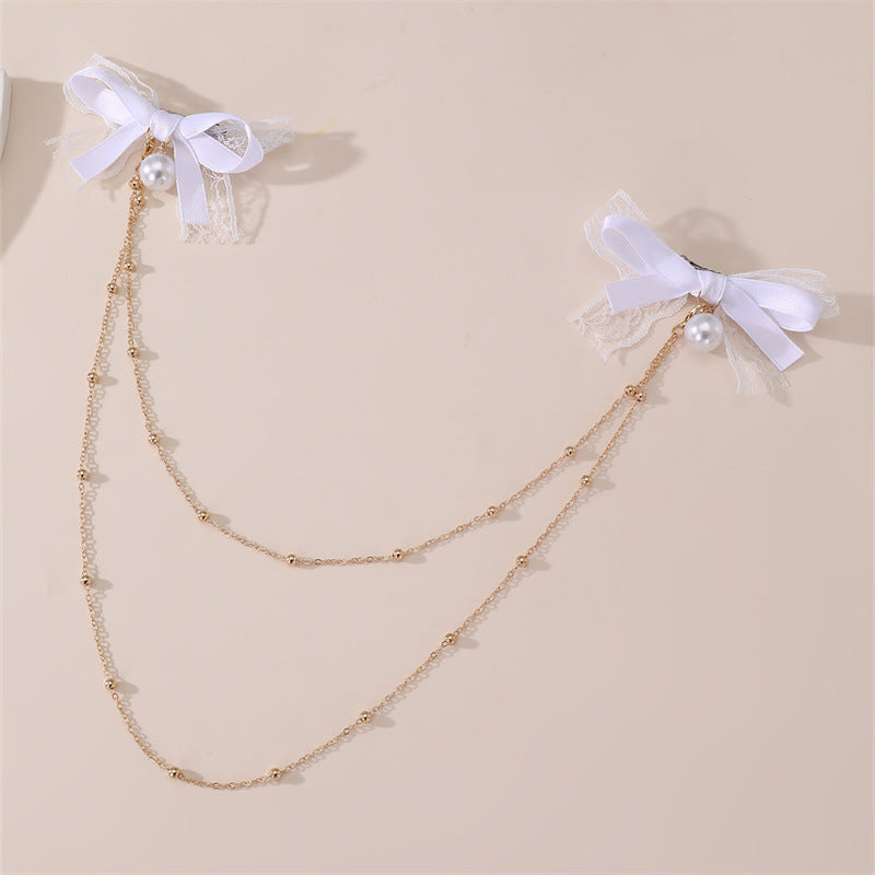Fermaglio per Capelli a Fiocco Stile Naturale per Bambini in Tulle con Increspature e Texture a Rete