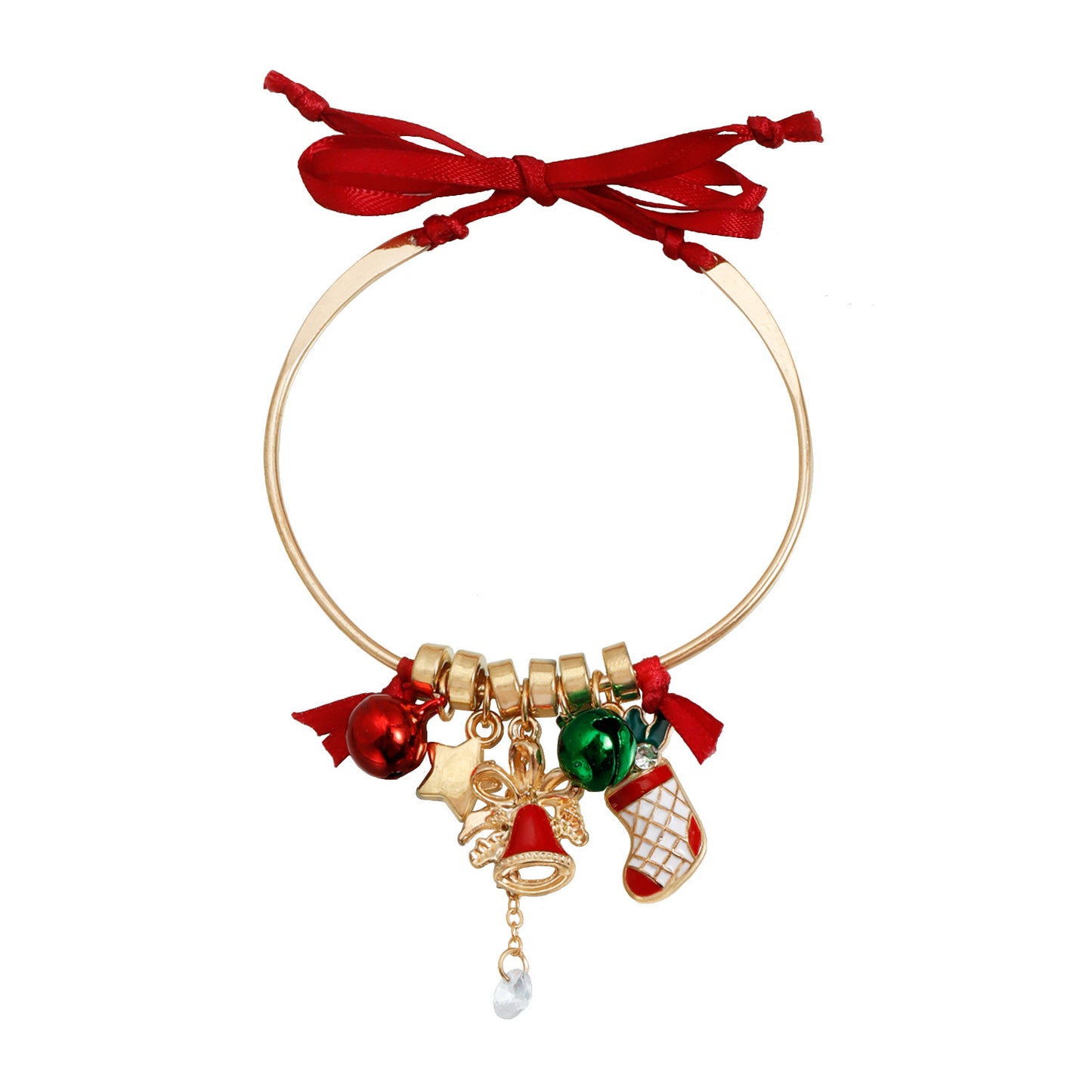 Cartoon Alloy Plated Bow Bracelet with Christmas Bell Charm
