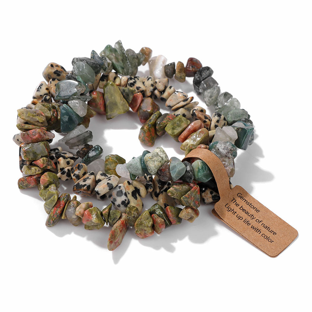 Vintage Geometric Gemstone Chip Beads Stretch Bracelet Set Unisex