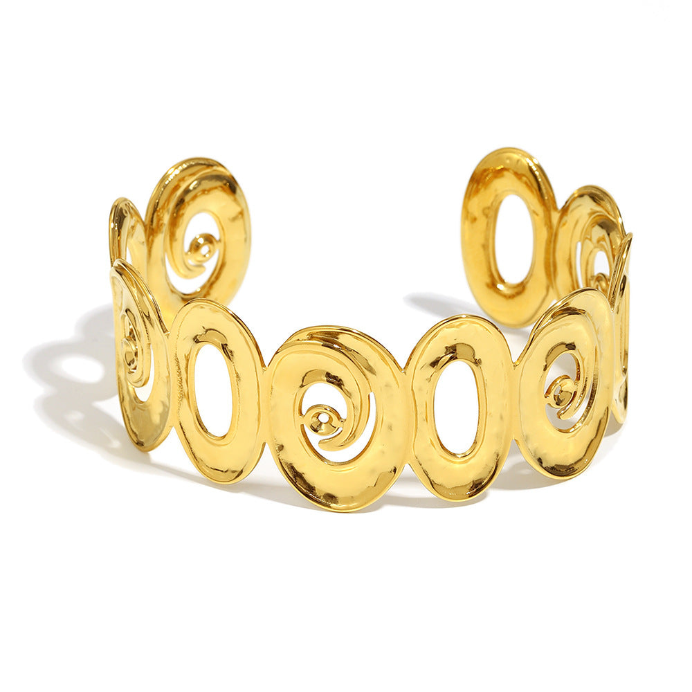 Minimalist Spiral Hollow-Out Stainless Steel Bracelet with 18K Gold Plating