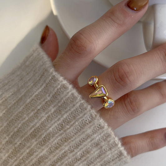 Anillo minimalista de plata de ley S925 para mujer con forma geométrica e incrustaciones de diamantes de imitación