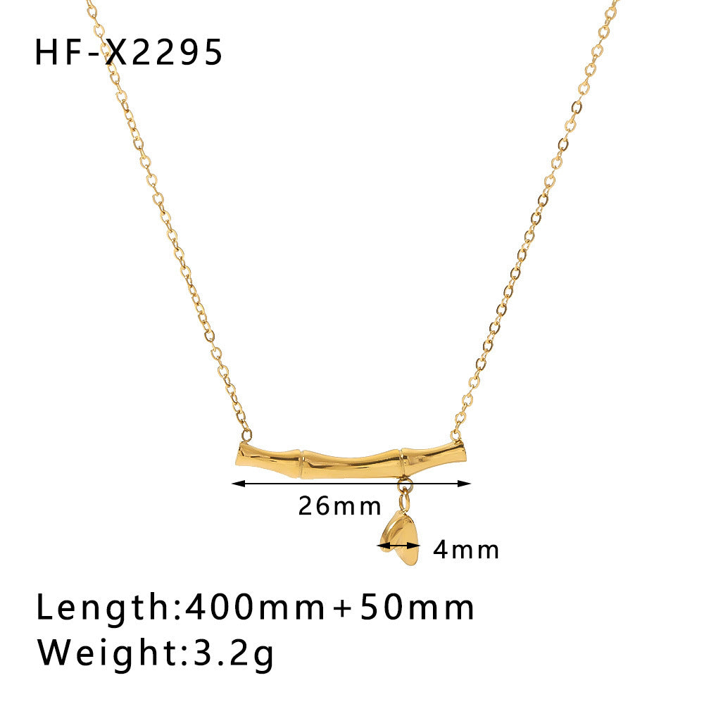 Collar minimalista de acero inoxidable con chapa de oro de 18 quilates, diseño de cola de pez, corazón, bambú y letra circonia para mujer