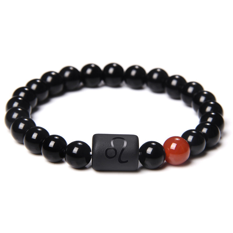 Unisex Adjustable 8mm White Crystal Tiger Eye Obsidian Zodiac Beaded Bracelet