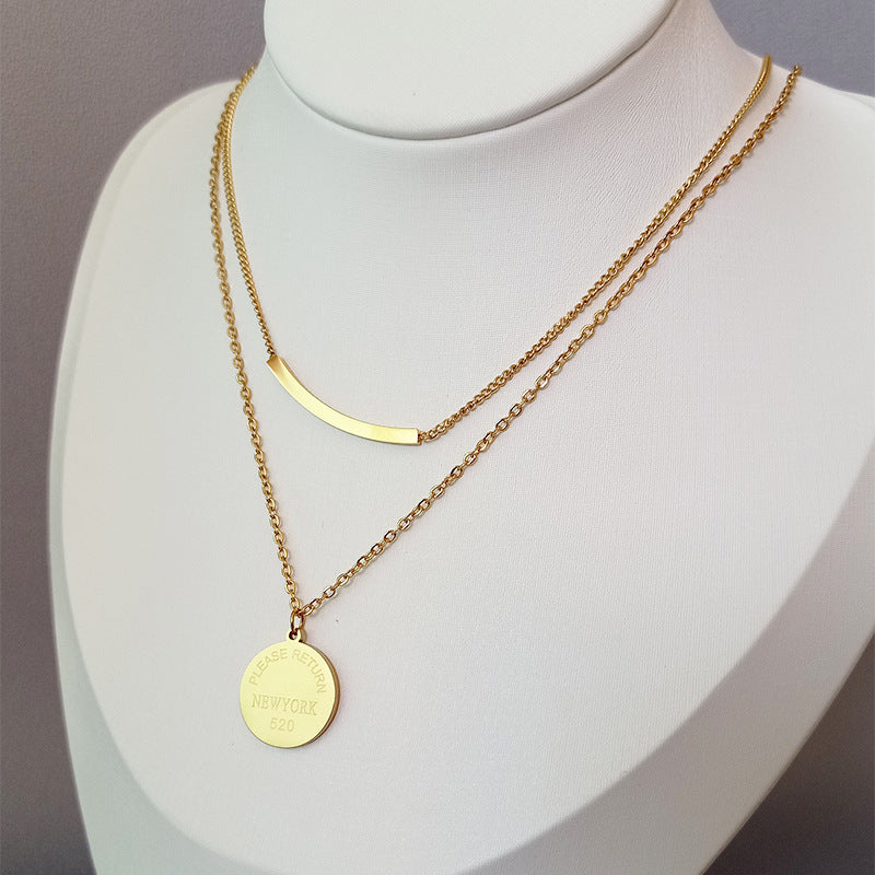 Minimalist Geometric Letter Pendant Necklace for Women Titanium Steel Plated Long Layered Clavicle Chain with O-Shape Link