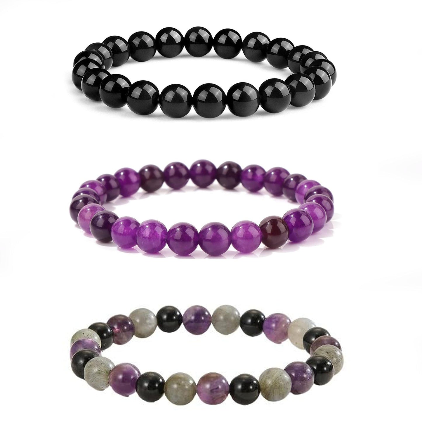 Minimalist Natural Stone Round Beaded Bracelet Set Unisex Handmade Jewelry