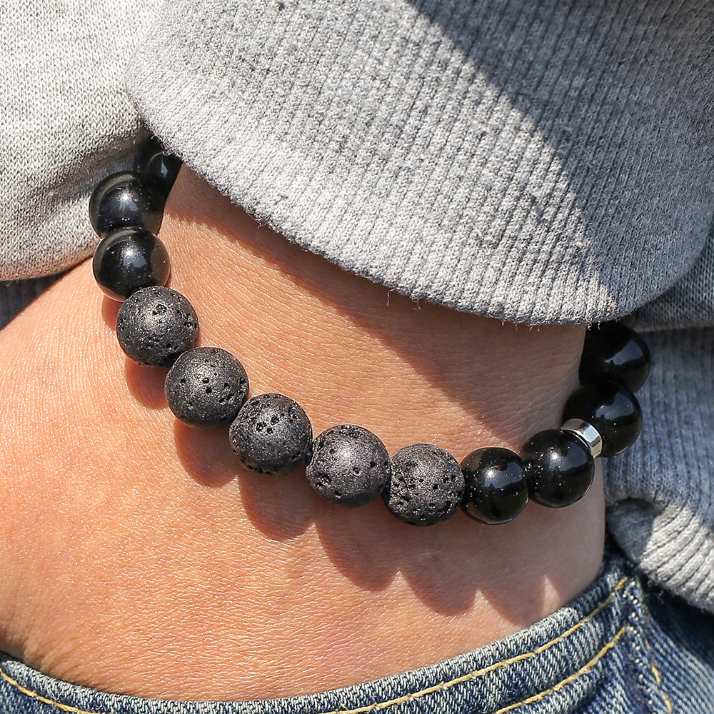 Minimalist Geometric Round Obsidian Tiger Eye Handmade Beaded Bracelet Unisex