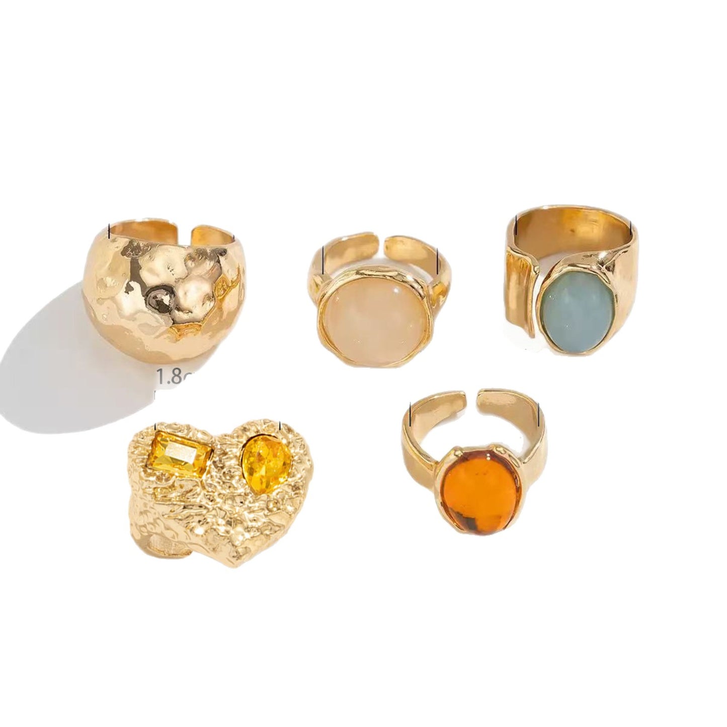 Anello di lusso in lega placcata con intarsio a cuore geometrico con strass e texture increspata da donna
