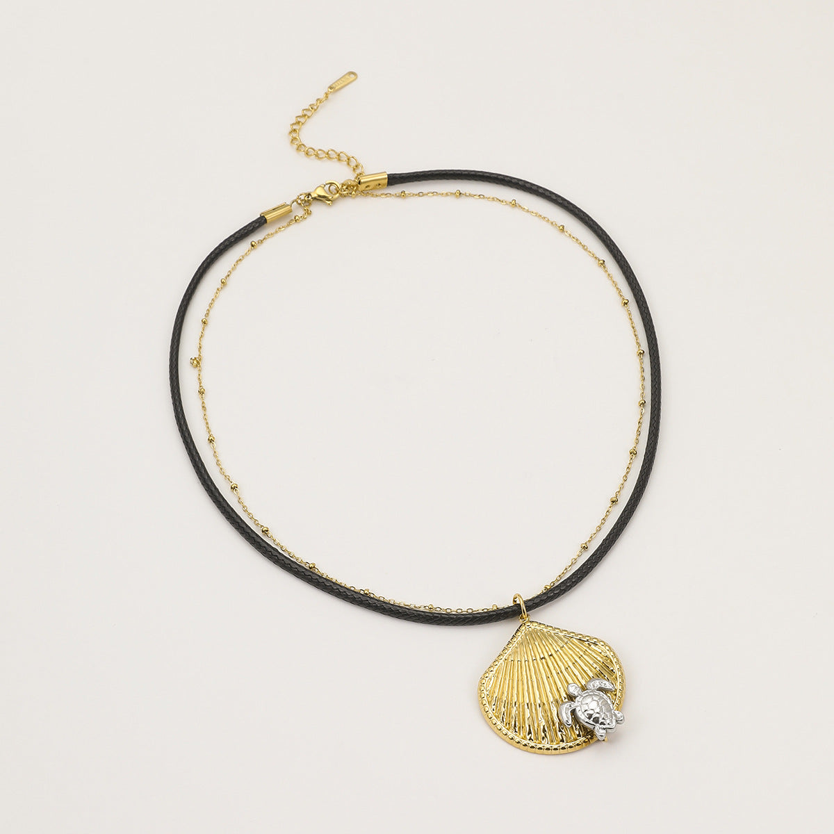 Fashionable Turtle Pendant Necklace in Stainless Steel with Rhinestone Inlay on Black Cord for Women