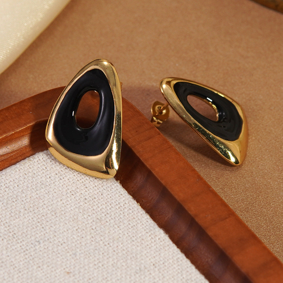 Luxury Casual Irregular Triangle Drip Oil Stainless Steel Earrings for Women