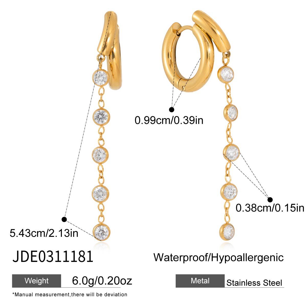 Elegant Geometric Stainless Steel Plated Cubic Zirconia Tassel Earrings for Women