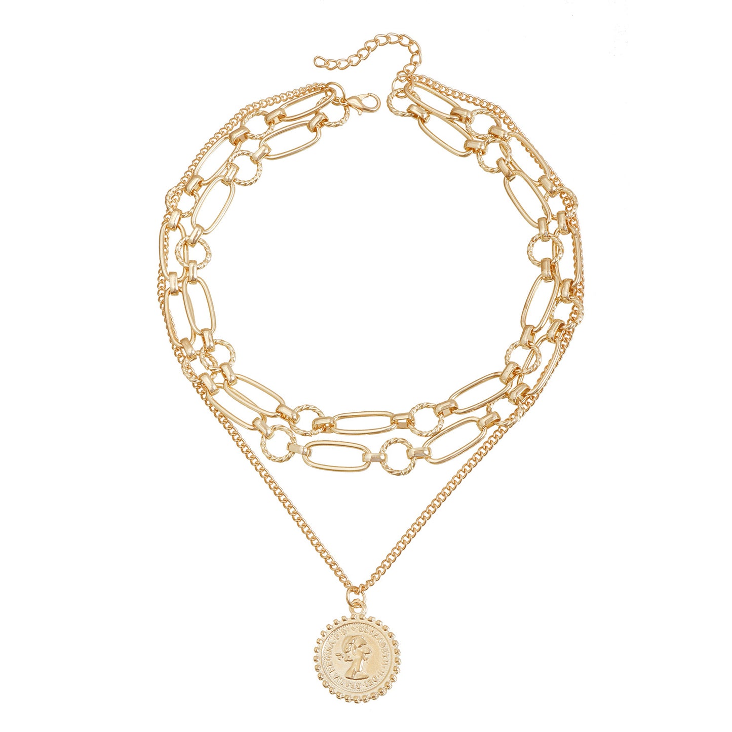 Vintage Style Heart and Geometric Shape Alloy Pendant Clavicle Necklace with Electroplated Finish for Women
