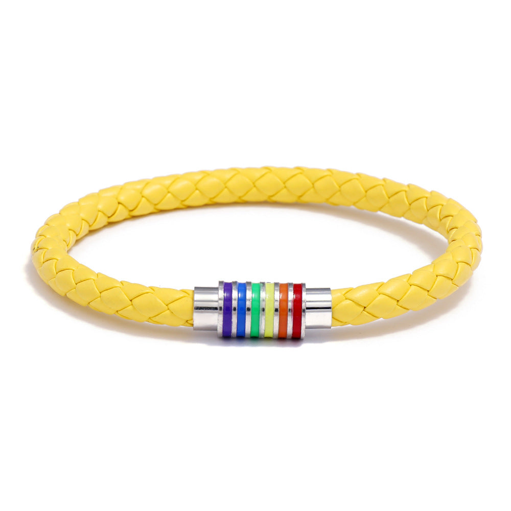 Vintage Minimalist Geometric Plated Leather Bracelet with Magnetic Clasp Unisex