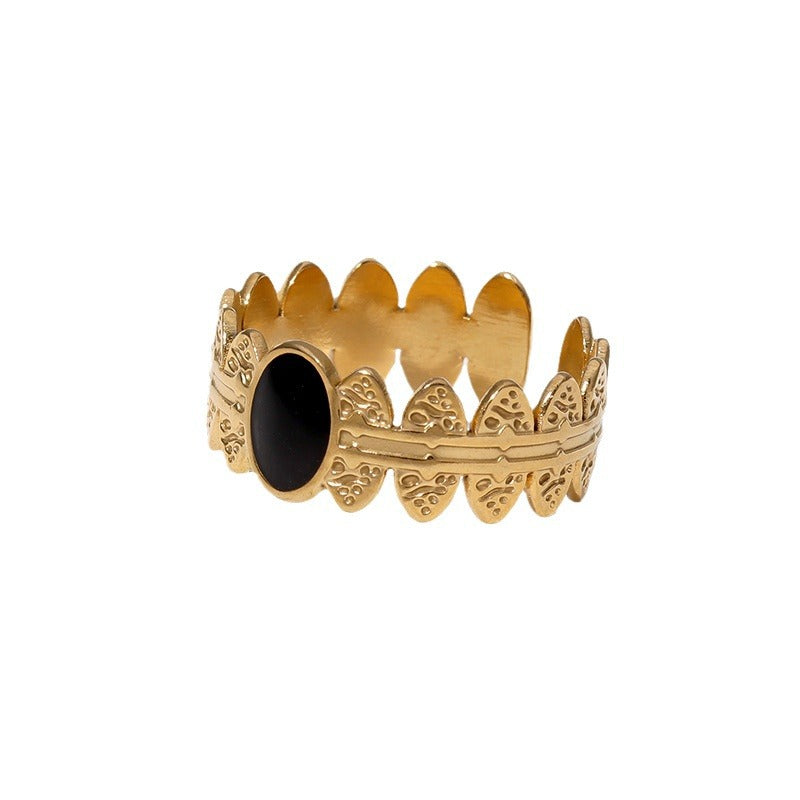 Anello regolabile geometrico vintage francese in acciaio inossidabile con placcatura in oro 18 carati da donna