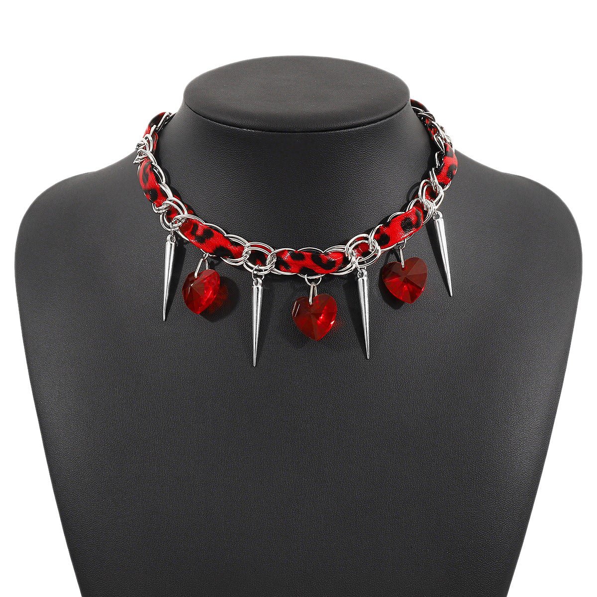 Collana da donna in pelle con stampa leopardata in stile lussuoso con ciondolo a perla in vetro, catena clavicola minimalista con finitura placcata