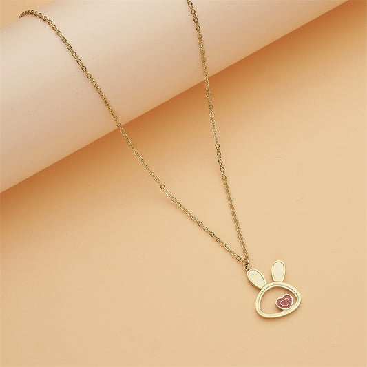 Collana con Ciondolo Cuore Coniglio Geometrico Minimalista in Acciaio Inossidabile con Placcatura in Oro