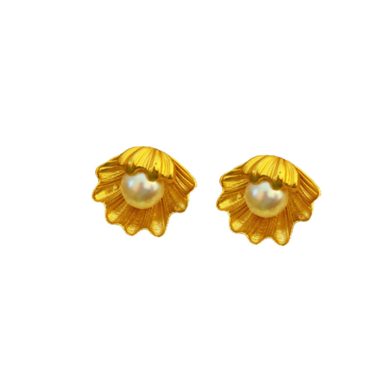 Orecchini pendenti da donna con perle, conchiglie, design geometrico e stile vintage, placcati in oro
