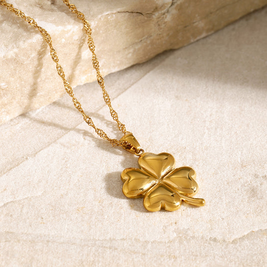 Minimalist 18K Gold Plated Plant Stainless Steel Pendant Necklace Cable Chain