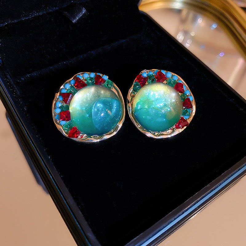 Chic Minimalist Round Resin Stud Earrings with Steel Posts for Women Geometric Fashion Accessory