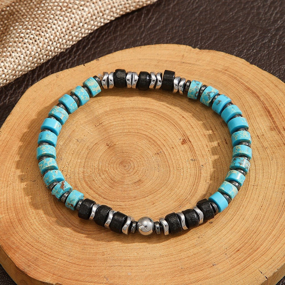Vintage Casual Geometric Handmade Turquoise Hematite Bracelet for Men and Women