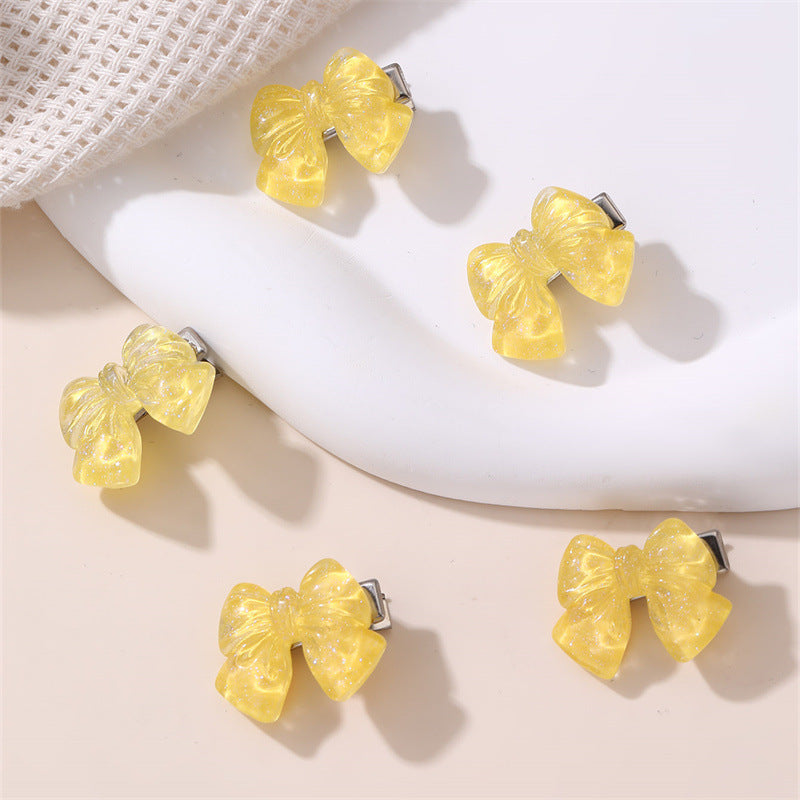 Natural Style Bow-Shaped Resin Hair Clip Set for Kids with Ruffled and Mesh Details Duckbill Hair Clips Princess Collection