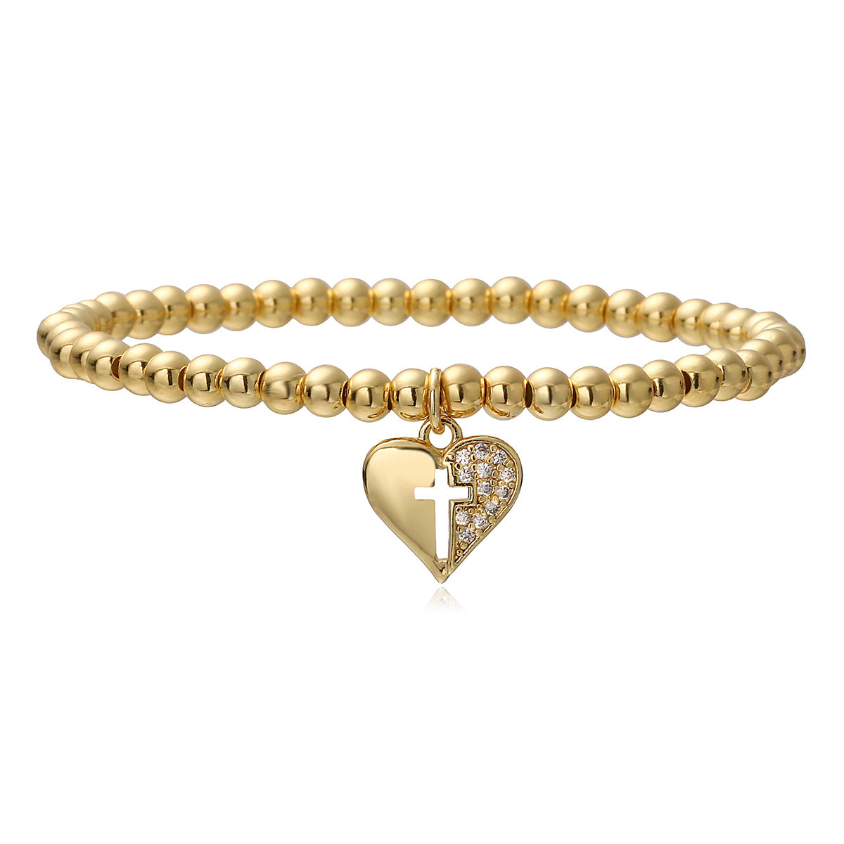 Minimalist 18K Gold Plated Brass Heart Cross Geometric Bracelet for Women
