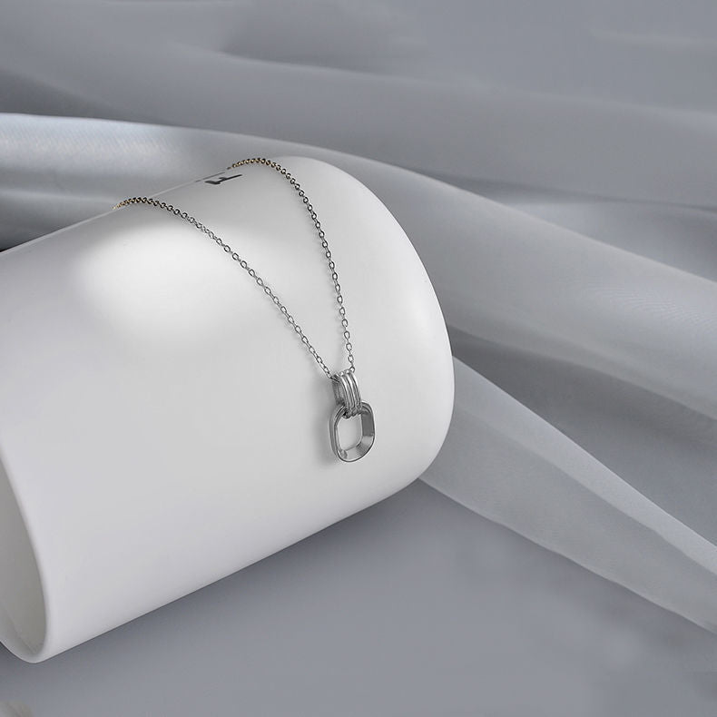 Minimalist Geometric Double Ring Necklace for Women Titanium Steel Plated Clavicle Chain with Irregular Design