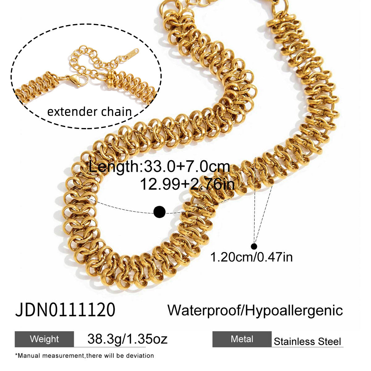 Collar cubano minimalista geométrico de acero de titanio con chapado de oro PVD de 18K para mujer