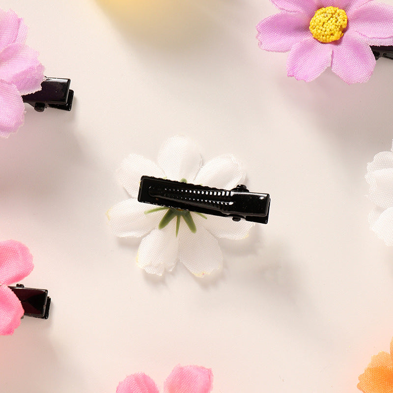 Set di fermagli per capelli con girasole in tessuto naturale per bambini, design floreale, mollette a becco d'anatra, accessori per capelli in stile giapponese coreano minimalista per ragazze dai 6 ai 10 anni
