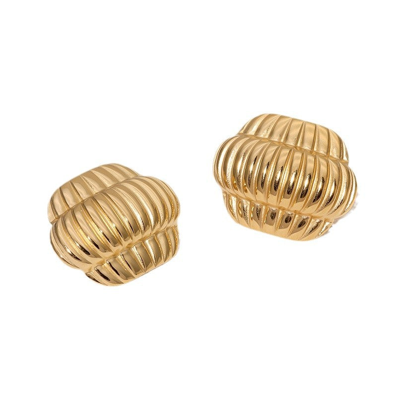 Vintage Geometric Lantern Stud Earrings 18K Gold Plated Stainless Steel Fashion Jewelry for Women