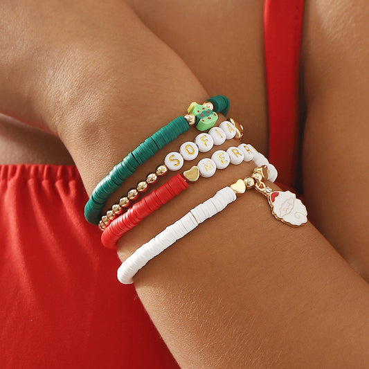 Cute Handmade Polymer Clay and Alloy Wave Geometric Bracelet Set for Women and Men Christmas Holiday Gift