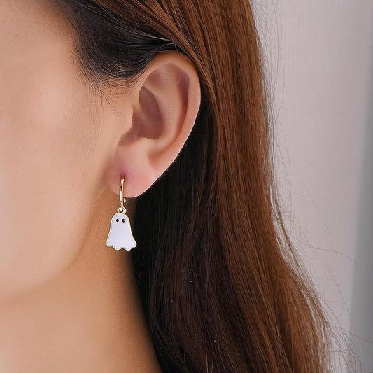 Pendientes de aleación con forma de fantasma para mujer, con acabado galvanizado, joyería minimalista geométrica para fiesta de Halloween