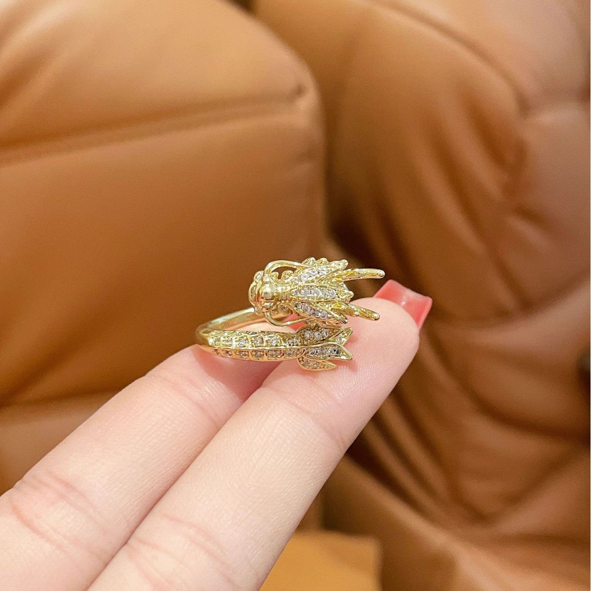 Original Design Dragon Shape Copper Plated 18K Gold Tone Titanium Steel Adjustable Ring for Women and Men with Luxury Feel