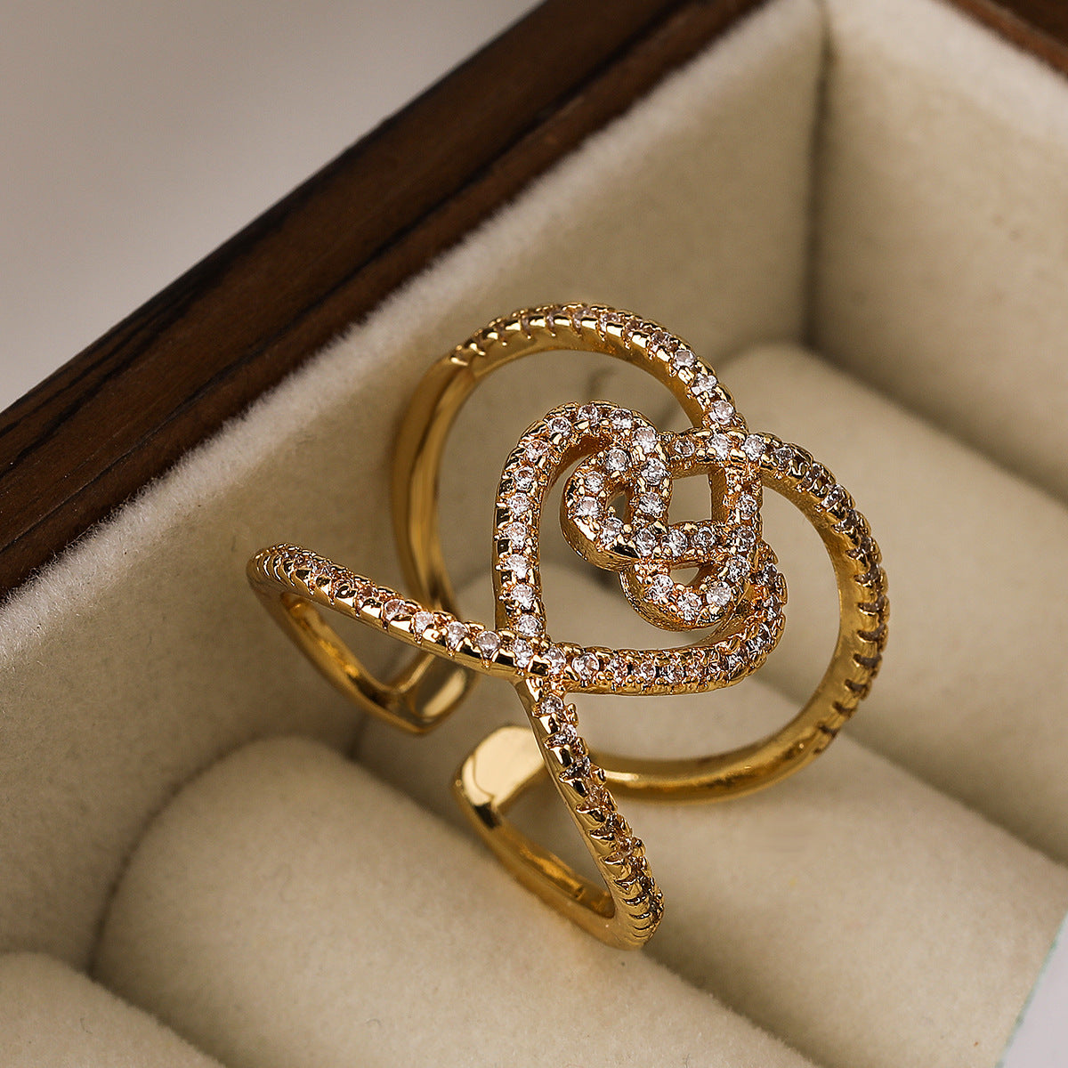 Anello da donna minimalista geometrico vuoto in rame con micro-pavé e design irregolare